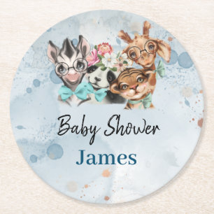 Dessous-de-verre Rond En Papier Safari wildone nom de bébé jungle avec animaux