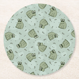 Dessous-de-verre Rond En Papier Sage Bubble Frogs - laurier vert enfants motif.