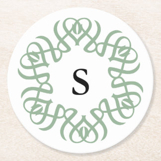 Dessous-de-verre Rond En Papier Sage Élégant Monogramme Floral de Famille