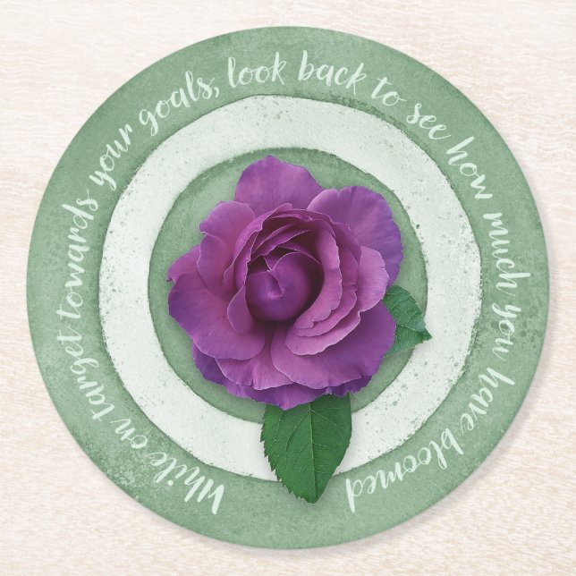 Dessous-de-verre Rond En Papier Sage Green with Purple Rose Inspirational Quote (Devant)