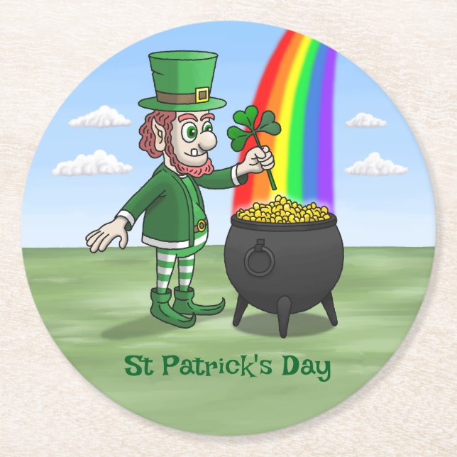 Dessous-de-verre Rond En Papier Saint Patrick's Day Leprechaun (Devant)