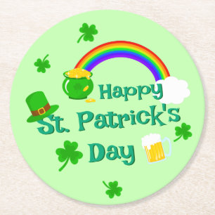 Dessous-de-verre Rond En Papier Saint Patrick's Day Shamrock Pot of Gold Celtic Kn