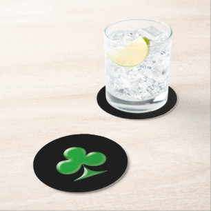 Dessous-de-verre Rond En Papier Saint Patrick's Day Vert noir Shamrock de trèfle