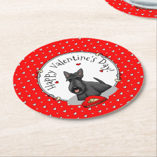 Dessous-de-verre Rond En Papier Saint-Valentin (rouge) Chien écossais (noir) migno