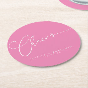 Dessous-de-verre Rond En Papier Salutations minimal rose blanc Script personnalisé