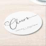 Dessous-de-verre Rond En Papier Salutations minimum noir blanc Script personnalisé<br><div class="desc">Dessous de verre de papier rond de mariage personnalisé noir noir minimaliste</div>
