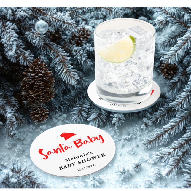 Dessous-de-verre Rond En Papier Santa Baby Christmas Winter Baby Shower  (Créateur téléchargé)