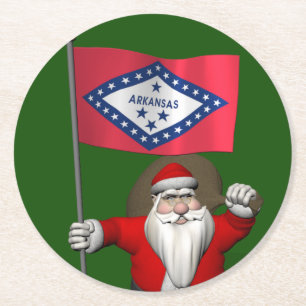 Dessous-de-verre Rond En Papier Santa Claus With Ensign Of Arkansas