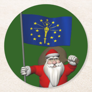 Dessous-de-verre Rond En Papier Santa Claus With Ensign Of Indiana