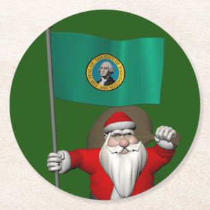 Dessous-de-verre Rond En Papier Santa Claus With Ensign Of  Washington