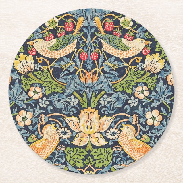 Dessous-de-verre Rond En Papier Schéma floral William Morris Strawberry Thief (Devant)