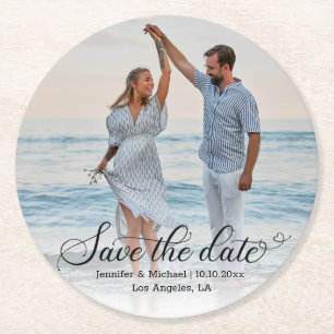Dessous-de-verre Rond En Papier script amusant élégant photo délavée save the date