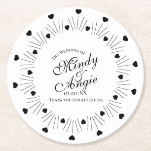 Dessous-de-verre Rond En Papier Script de cadre de coeurs Doodle Mariage