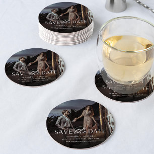 Dessous-de-verre Rond En Papier Script lisse Photo Enregistrer la date