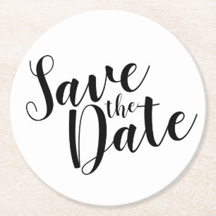 Dessous-de-verre Rond En Papier Script moderne Noir&Blanc Mariage Enregistrer la d