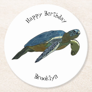Dessous-de-verre Rond En Papier Sea turtle cartoon