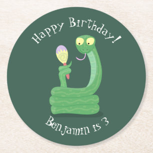 Dessous-de-verre Rond En Papier Serpent vert drôle avec dessin animé maracas