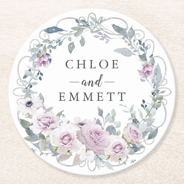 Dessous-de-verre Rond En Papier Serre de Rose violet rousse rustique (Devant)