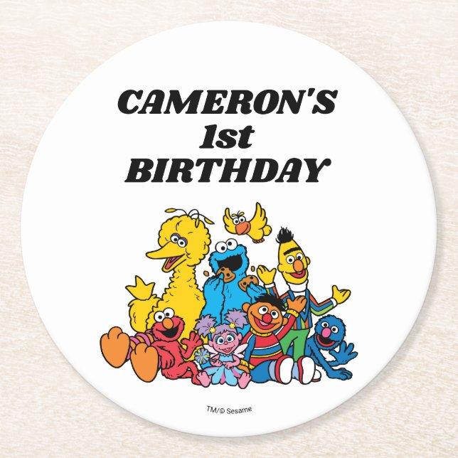 Dessous-de-verre Rond En Papier Sesame Street Pals 1er anniversaire (Devant)
