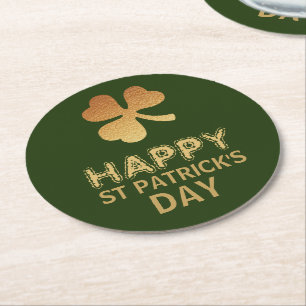 Dessous-de-verre Rond En Papier Shamrock Gold Foil, Saint Patrick's Day
