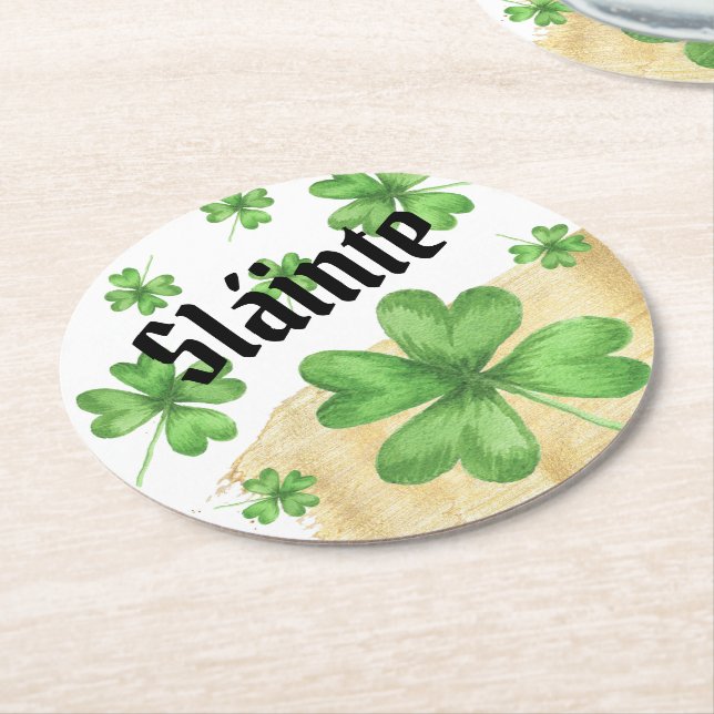 Dessous-de-verre Rond En Papier Shamrock Slainte (Incliné)