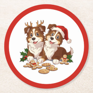 Dessous-de-verre Rond En Papier Shetland Sheepdogs de Noël