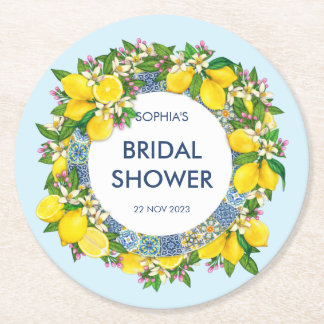 Dessous-de-verre Rond En Papier Sicilienne Majolica Tiles Floral Leafy Lemon Garla