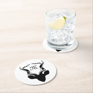 Dessous-de-verre Rond En Papier Silhouette d'Antelope foncé avec monogramme Custo