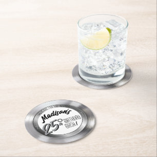 Dessous-de-verre Rond En Papier Silver Vinyl Record Retro 25e anniversaire fête