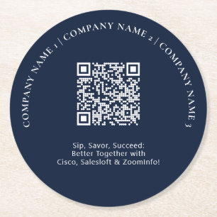 Dessous-de-verre Rond En Papier Simple code QR de logo commercial bleu marine prom