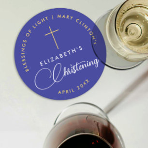 Dessous-de-verre Rond En Papier Simple élégante Royal Blue Faith Baptism Gold Cros