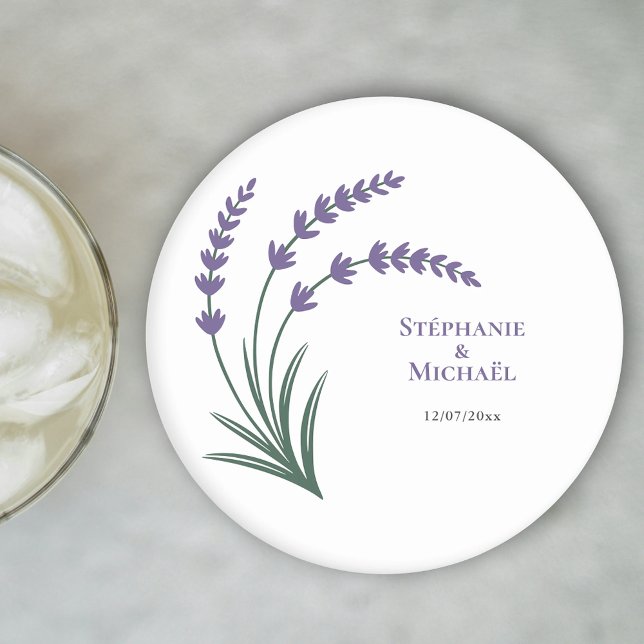 Dessous-de-verre Rond En Papier Simple Lavender Wedding (Simple Lavender Wedding Coaster)