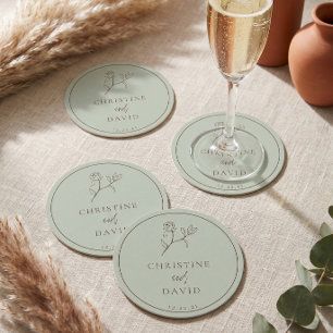 Dessous-de-verre Rond En Papier Simple mariage bohème floral vert sauge