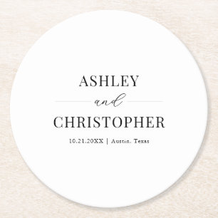 Dessous-de-verre Rond En Papier Simple Mariage Moderne Noir et Blanc