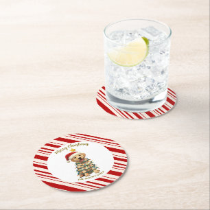 Dessous-de-verre Rond En Papier Simple moderne joyeux noël chiot Labrador patte