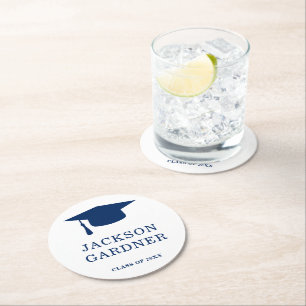 Dessous-de-verre Rond En Papier Simple Mortier Board Marine Bleu Moderne Graduatio