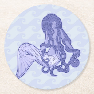 Dessous-de-verre Rond En Papier Sirène assise bleue