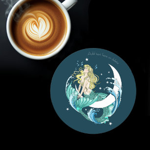 Dessous-de-verre Rond En Papier Sirène Blonde Croissant de Lune Fantaisie Art Déco