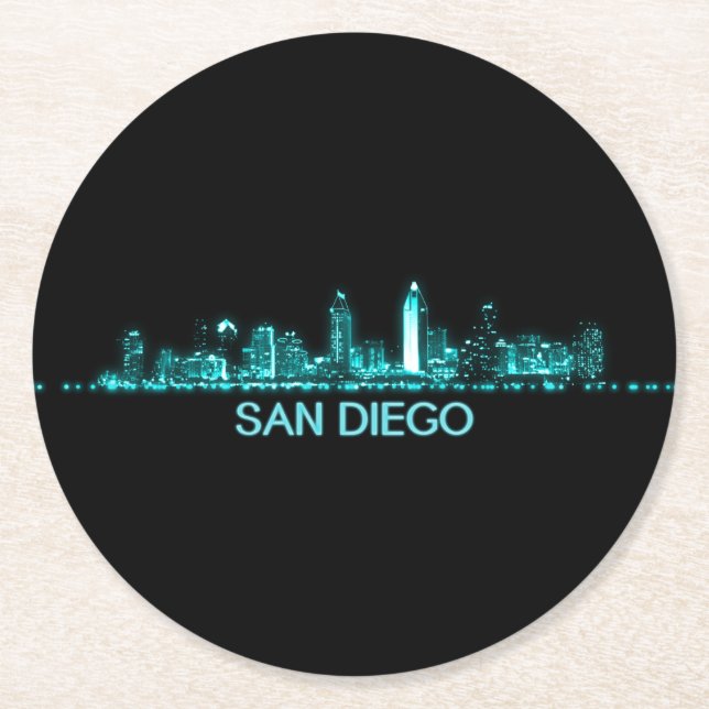 Dessous-de-verre Rond En Papier Skyline de San Diego (Devant)