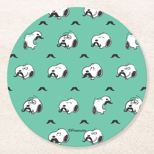 Dessous-de-verre Rond En Papier Snoopy Mustaches & Teal Pattern (Devant)