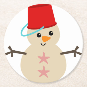 Dessous-de-verre Rond En Papier Snowman mignon fait de sable avec seau pour Casque