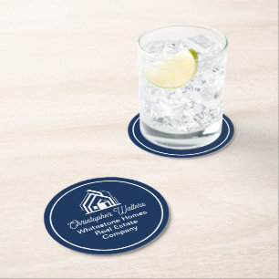 Dessous-de-verre Rond En Papier Société immobilière Navy Blue Fête de courtier per