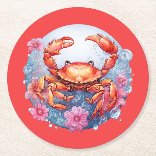 Dessous-de-verre Rond En Papier Soirée amoureuse du crabe (Devant)