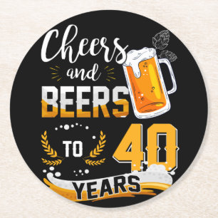 Dessous-de-verre Rond En Papier Soirée de 40e Anniversaire Salue Et Bières À 40 An