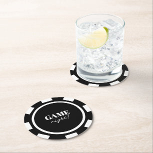 Dessous-de-verre Rond En Papier Soirée de jeu Jetons de Poker noirs Fête