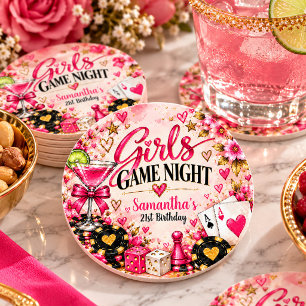 Dessous-de-verre Rond En Papier Soirée de Jeux entre Filles Casino Rose Or Anniver