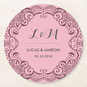 Dessous-de-verre Rond En Papier Soirée de mariage de l'ornement de fleurs violette