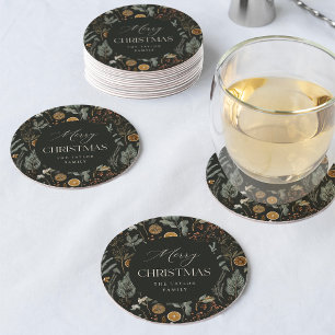 Dessous-de-verre Rond En Papier Soirée de Noël personnalisée Moody Botanical