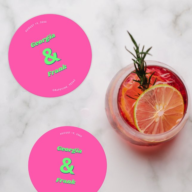 Dessous-de-verre Rond En Papier Soirée ou mariage rose et vert (Créateur téléchargé)