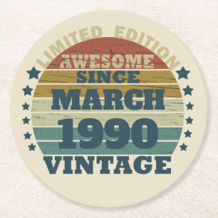 Dessous-de-verre Rond En Papier Soirée personnalisée vintage de 35 ans